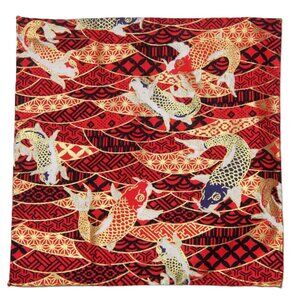 Gascoigne Hand Stitched Japanese Kimono Fabric Pocket Square Red Gold Black Fish